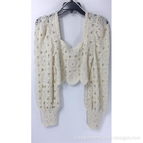Cream Long Sleeve Crochet Crop Top